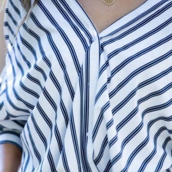 Key West Navy and Off White Striped Button Up Top - Picture 3 of 6